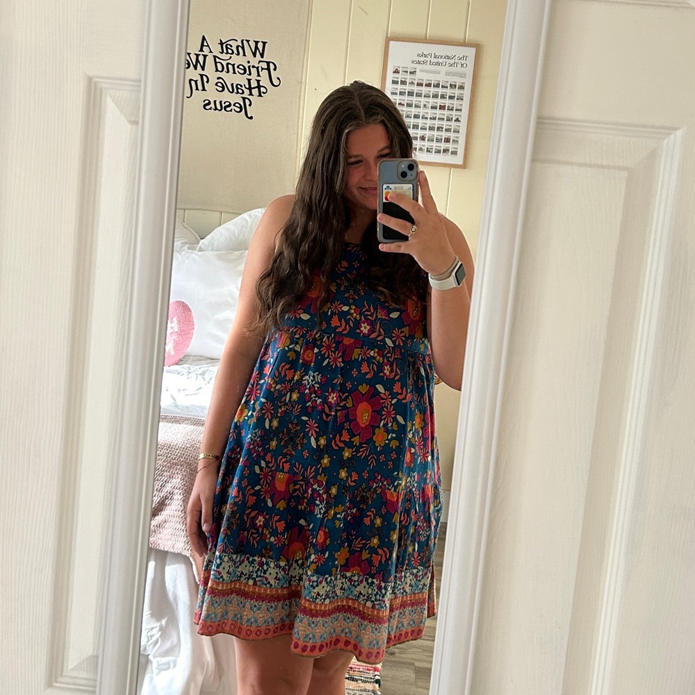NATURAL LIFE Blue and Floral Sleeveless Sundress